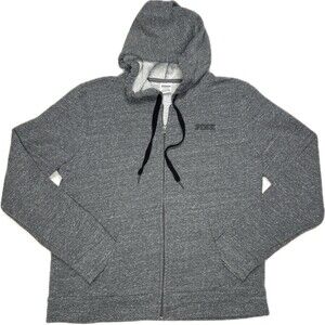Victoria's Secret PINK Hoodie Full Zip Large Gray Pockets Logo Athleisure Active